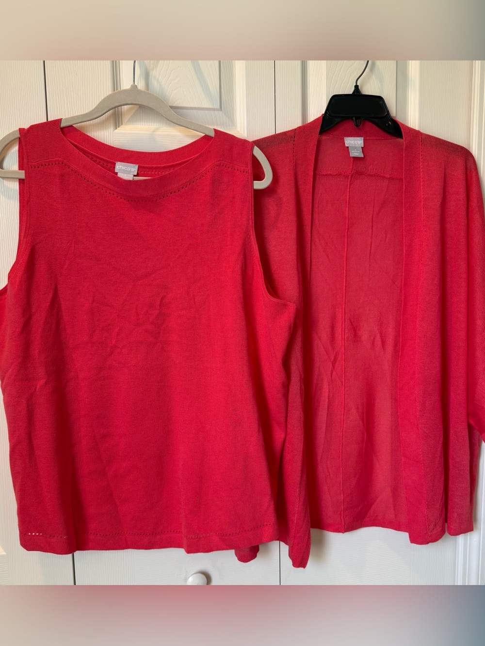 # Chico's XXL Vibrant Orangey-Red Knit Sleeveless Top & Kimono Cardigan Set